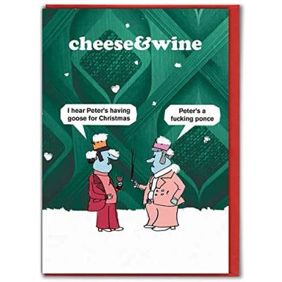 Image of Modern Toss Official Rude Christmas Cards &#039;Cheese&amp;Wine Goose Card&#039; Funny Offensive Xmas For Friends Mates Him Her Men Women Mum Dad Sold By Brainbox Candy