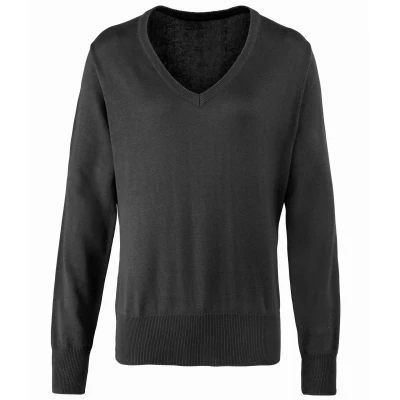 Image of Premier Womens/Ladies V Neck Knitted Sweater / Top (Charcoal) Size 14 UK