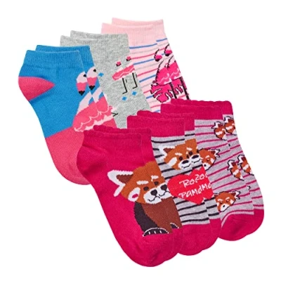 Image of Metzuyan Kids Girls Cotton Rich Novelty Trainer Liner Socks Animals Low Cut Flamingo Red Panda 9 12