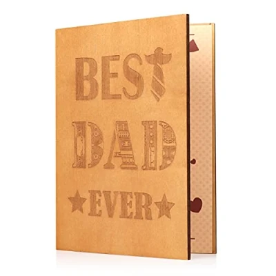 Image of Giiffu Fathers Day Greeting Card Wooden Father&#039;s Gift Card, Best Dad Ever Happy for Father, Husband, Birthday Dad, Anniversary Husband