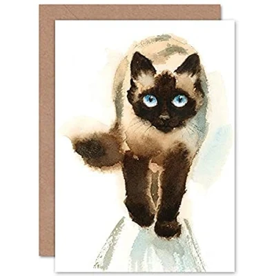 Image of Wee Blue Coo Cat Ragdoll Walking Watercolour Greeting Card With Envelope Inside Premium Quality