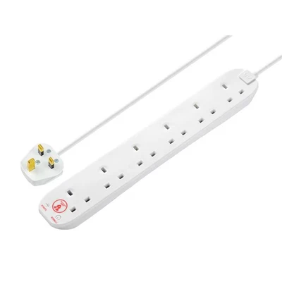 Image of Masterplug SRG6210N MP Six Socket Surge Protected Extension Lead, 2 Metres, White