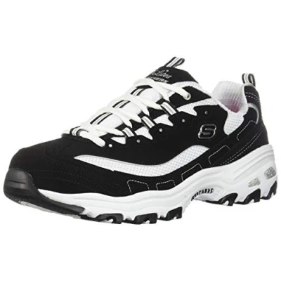 Image of Skechers Women&#039;s D&#039;lites biggest Fan Fashion Sneaker, Black White, 3.5 UK Wide