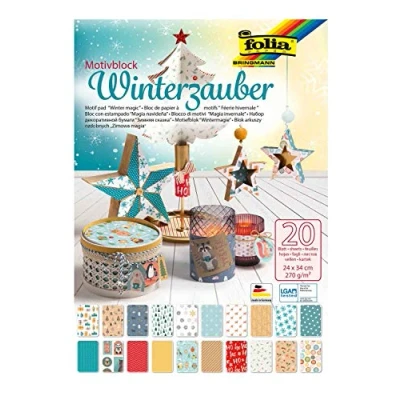 Image of folia pad Winter Magic 20 Sheets with Different Motif cartons, 270 g/m², Approx. 24 x 34 cm, Base for a Wide Variety of Craft Projects and Ideas, Cardboard, Colourful