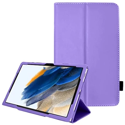 Image of TECHGEAR Leather Case for Samsung Galaxy Tab A8 10.5&quot; (SM X200 / SM X205) Premium PU Slim Folio Stand Smart Cover with Hand Strap, Auto Sleep/Wake [Purple]