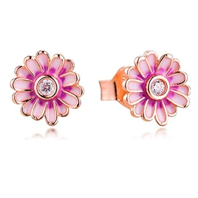 Image of PANDOCCI 2020 Spring Pink Daisy Flower Stud Earring for Women 925 Silver DIY Fits Original Pandora Bracelets Charm Fashion Jewelry