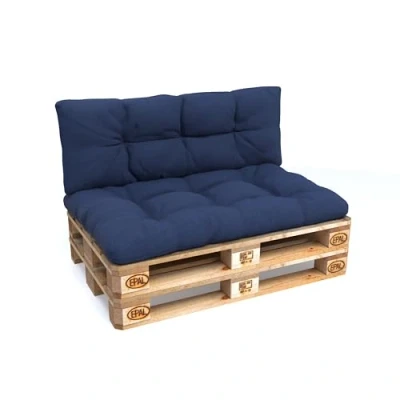Image of POKAR Euro Pallet Quilted Pillow Set of 2: Seat Cushion 120 x 80cm + Back 40cm, Garden Pillows Sofa, Patio, Without Pallets, Dark Blue