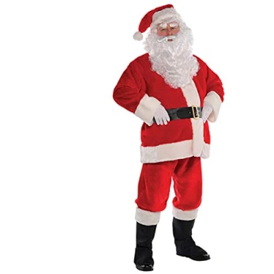 Image of amscan Mens Deluxe Regal Plush Santa Claus Costume Father Christmas Suit Fancy Dress (Chest: 38&quot; 40&quot;)