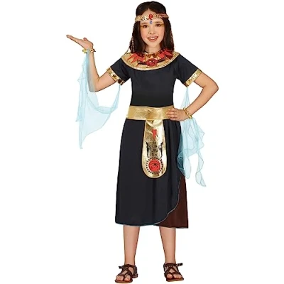 Image of FIESTAS GUIRCA Cleopatra Girls Fancy Dress Costume Black and Golden Egyptian Queen Kids Costumes 10 12 years