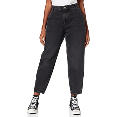 Image of ONLY Women&#039;s Onltroy Life Hw Carrot Ank Dot610 Noos Jeans, Black Denim, S 32L UK