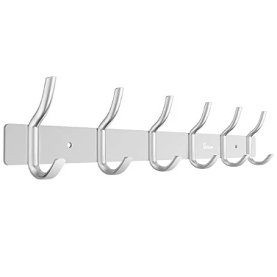 Image of Anjuer Wall Mounted 42cm Coat Hanger Rack 6 Hooks Aluminum Alloy Silver for Kithchen Bathroom