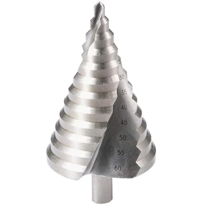 Image of Large HSS Step Drill Bit, 12 Sizes Titanium High Speed Steel 6 to 60MM Bit for Sheet Aluminium Metal Wood Hole Drilling, Big Multiple Stepped Up DIY Lovers (1 PC Drill)
