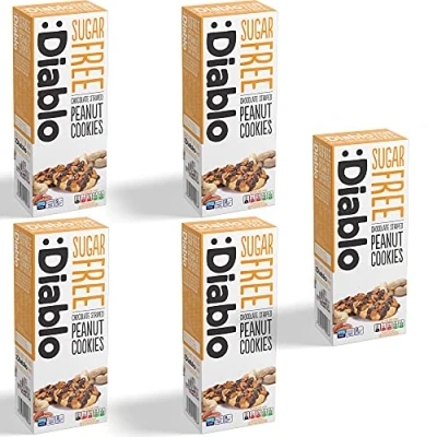 Image of Diablo Chocolate Striped Peanut Cookies Sugar Free Sweetened with Maltitol Biscuit Hamper and Multipacks Available Perfect for Gifting 150g (Pack Of 5)