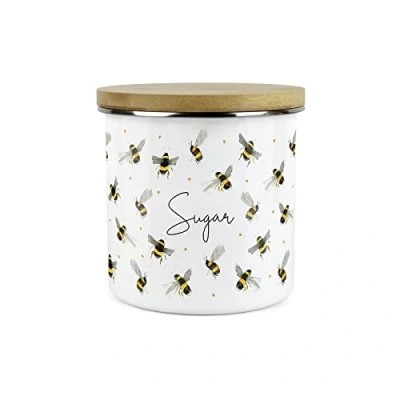 Image of Purely Home Scattered Bees Sugar Canister White Metal Enamel Kitchen Food Storage Container