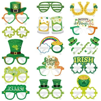 Image of WchoeSS 15 PCS St Patricks Day Eyeglasses, St.Patrick&#039;s Paper Glasses, Green Irish Shamrock Photo Props Eyewear Accessories for Party