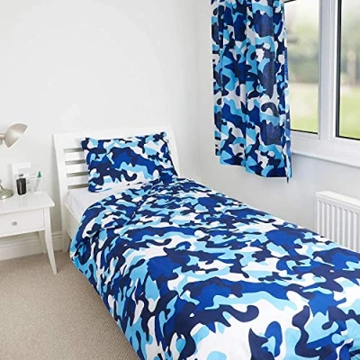 Image of Zappi Co Blue Camo Camouflage Design Kids Boys Girls Bedroom Duvet Cover Bedding Range (Single Cover)