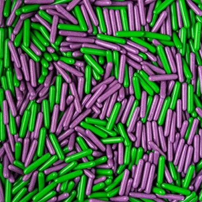 Image of Metallic/Polished Rods Cake or Cupcake Decoration Sprinkles (Purple &amp; Green, 25g)