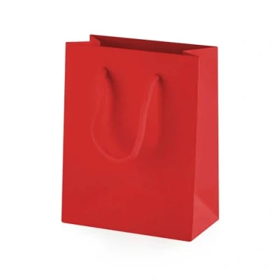 Image of Thepaperbagstore 100 Red Luxury Matt Laminated Paper Bags with Rope Handles Extra Small 115x145x65mm