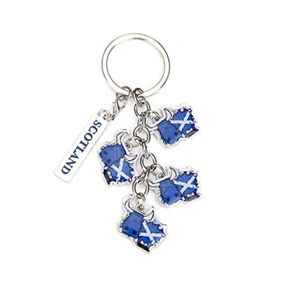 Image of Scottish Saltire Multi Keyring Keychain Scotland Bag Charm (Highland Cow Saltire)