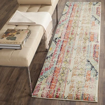 Image of Safavieh Monaco Collection 2&#039;2&quot; x 6&#039; Multi MNC222F Boho Chic Tribal Distressed Non Shedding Living Room Entryway Foyer Hallway Bedroom Runner Rug