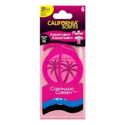 Image of California Scents Palms, Car Air Fresheners,Ice, Coronado Cherry and Newport New Scents, Set of 6, Strong Long Lasting Fragrance, Eliminates Odour