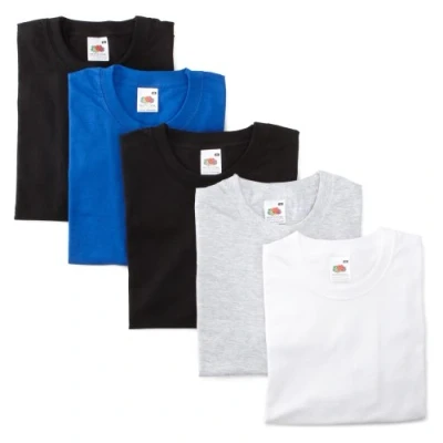 Image of Fruit of the Loom 5 Pack Valueweight T Shirt, Grey, Royal, White, 2 x Black, M