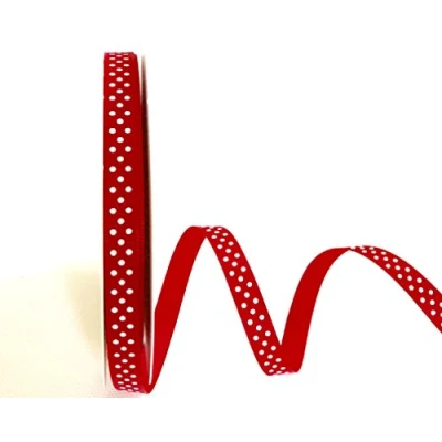 Image of Bertie&#039;s Bows Red with White Polka Dot 9mm Grosgrain Ribbon on a 25m Roll
