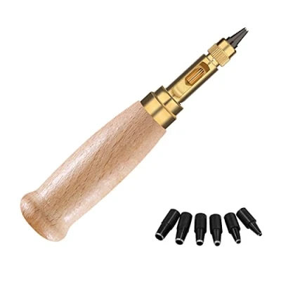 Image of Yoogeer Adjustable Screw Hole Punch Auto Leather Tool Bookbinding Drill Plier Kit,Paper Punch,Craft Punches,Belt Puncher, 6 Tips Sizes 1.5mm 2mm 2.5mm 3mm 3.5m 4mm (Yellow)
