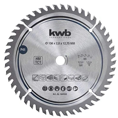 Image of kwb 584168 Joiner&#039;s Circular Saw Blade, Wood/Hardwood, 156 x 12.7 mm cuts, high Number, 48 Teeth Z 48, Precision Blade fine, 75