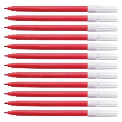 Image of iSketchO Felt Tip Colouring Pens, RED, Pack of 12, Fibre Ideal for Write Draw Sketch Mark Safe Non Toxic, School Office Home Use, iZOFAX