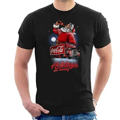Image of Coca Cola Santa and Truck Holidays are Coming Men&#039;s T Shirt Black