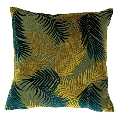 Image of Paoletti Palm Grove Polyester Filled Cushion, Gold/Teal, 50 x 50cm