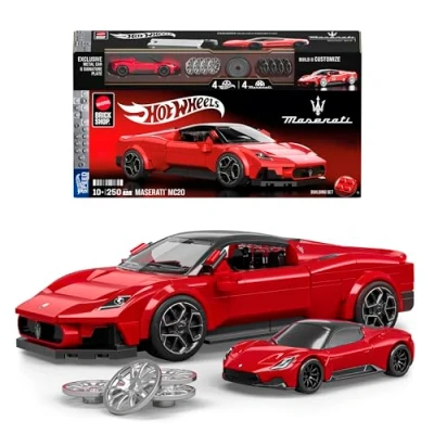Image of Mattel Brick Shop Hot Wheels Speed Series Building Set, Maserati MC20 with 250 Pieces, Realistic Details and Custom Decals, Adult Collectors Kids Ages 10+, JFR90