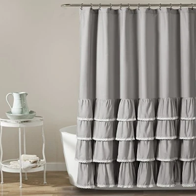 Image of Lush Decor Ella Lace Ruffle Shower Curtain, 72&quot; x 72&quot;, Gray