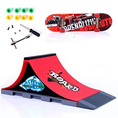 Image of Sipobuy DIY Assembly Mini Finger Skateboard Deck Truck Skate Park Board With Ramp Accessories Sets (Scene A)