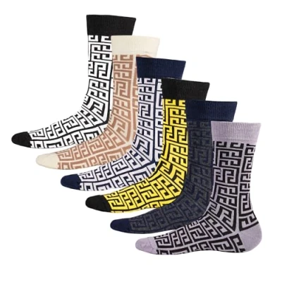 Image of Soxy Mens Greek Key Design Socks 6 Pack Cotton Rich Assorted Colours UK Shoe Size 11