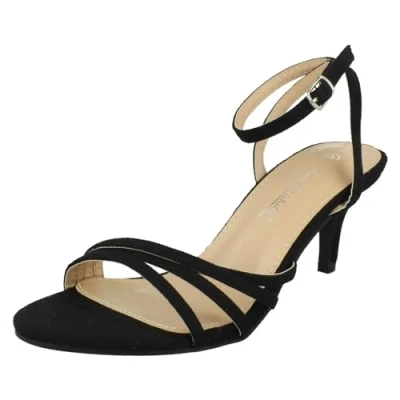 Image of Ladies Anne Michelle Mid Heel Wide Fit Party Sandals F12112 Black Microfibre UK Size 7EE EU 40 US 9
