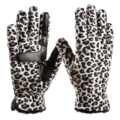 Image of isotoner Women&#039;s Stretch Fleece Gloves with Microluxe Lining and Smart Touch Technology Cold Weather, Snow Leopard Recycled Smartdri, One Size