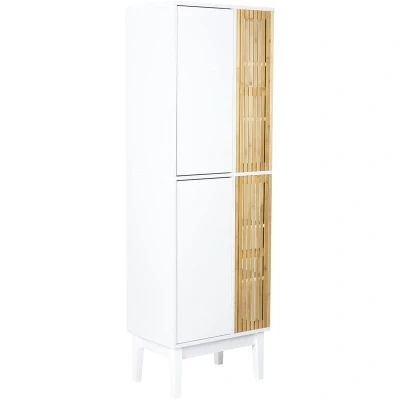 Image of Beliani Bathroom Cabinet Bamboo mdf Pine Wood Legs Shelves Storage Furniture White and Light Nubes