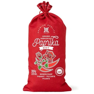 Image of Real Hungarian Paprika (HOT, 100g) Imported from Kalocsa, Hungary, Amazing Color, Great Taste, in Traditional Canvas Bag