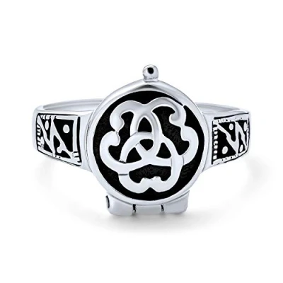 Image of Couples Promise Triquetra Irish Celtic Knot Trinity Signet Locket Ring For Women Men Oxidized .925 Sterling Silver