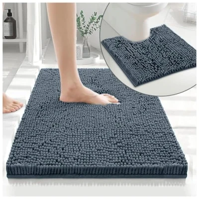 Image of GC GAVENO CAVAILIA Anti Slip Pedestal Mat, Luxury 2 Pieces Loop Bath Microfiber Bathroom Toilet Rug, Dark Grey Sets, Regular