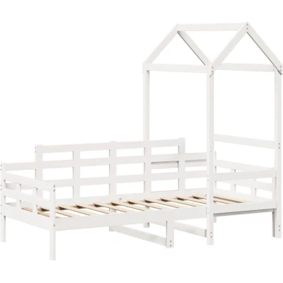 Image of vidaXL Day Bed with Roof without Mattress White 80x200 cm Solid Wood