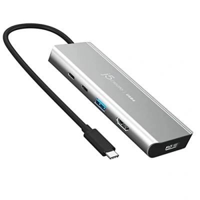 Image of j5create USB4 Multi Port Hub 5 in 1 with PD 85W/Dual 4K Display/DisplayPort 1.4/USB A/USB C Ports for Macbook HP Dell Lenovo Surface Laptops, Thunderbolt 3/4, and Devices (JCD401)