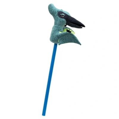 Image of Carousel Home Blue Pterodactyl Dinosaur Hobby Horse With Sound Kids Stick Roaring Sounds Children&#039;s Plush Dino Riding Toy For Boys Girls 80cm