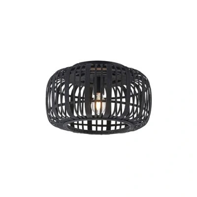Image of Lindby Canyana ceiling light, black, rattan, Ø 40 cm