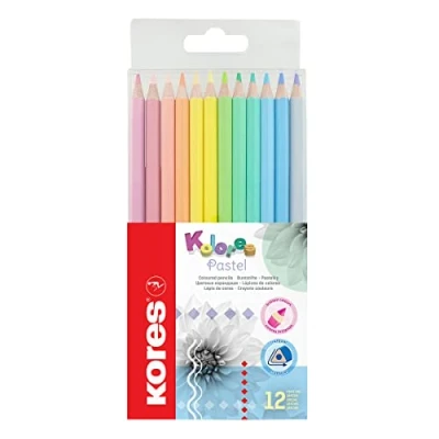Image of Kores Kolores Pastel 12 Colouring Pencils, Triangular Shape, Stationery Coloured Pencils with Shades for White, Dark and Craft Paper Set of Assorted Colours, Pack 1