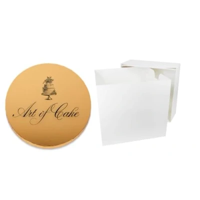 Image of Art of cake® Glossy Gold Masonite Cake Board (5mm) and White Tall Box (8&quot;)