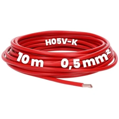 Image of Kalitec 10m H05V K 0.5mm² Red Flexible Copper PVC Wiring Cable for Dry Rooms, Switchgear, Distribution Systems, and Signal Systems