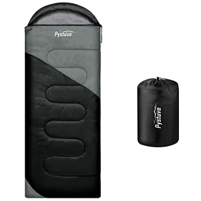 Image of Pystuvo Sleeping Bag for Adults,4 Season Bag,Lightweight,Waterproof Indoor &amp; Outdoor Use,Comfortable Sackfor Kids,Teens Adults Hiking,Backpacking and Camping,Black+Gray